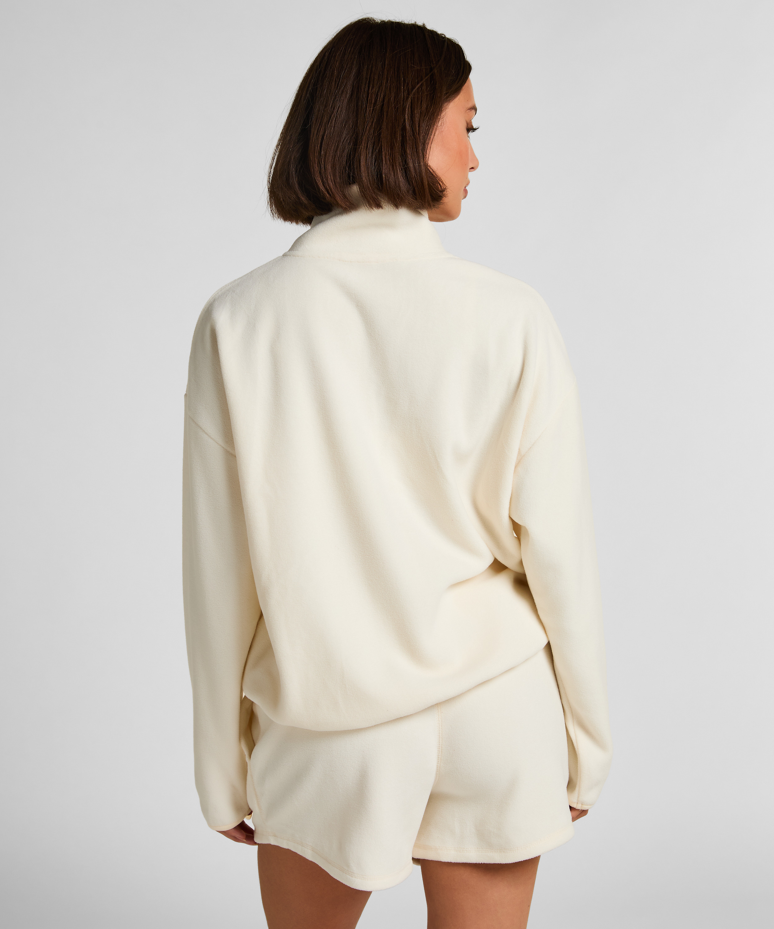 Topp med halv dragkedja och sportig fleece, Vit, main