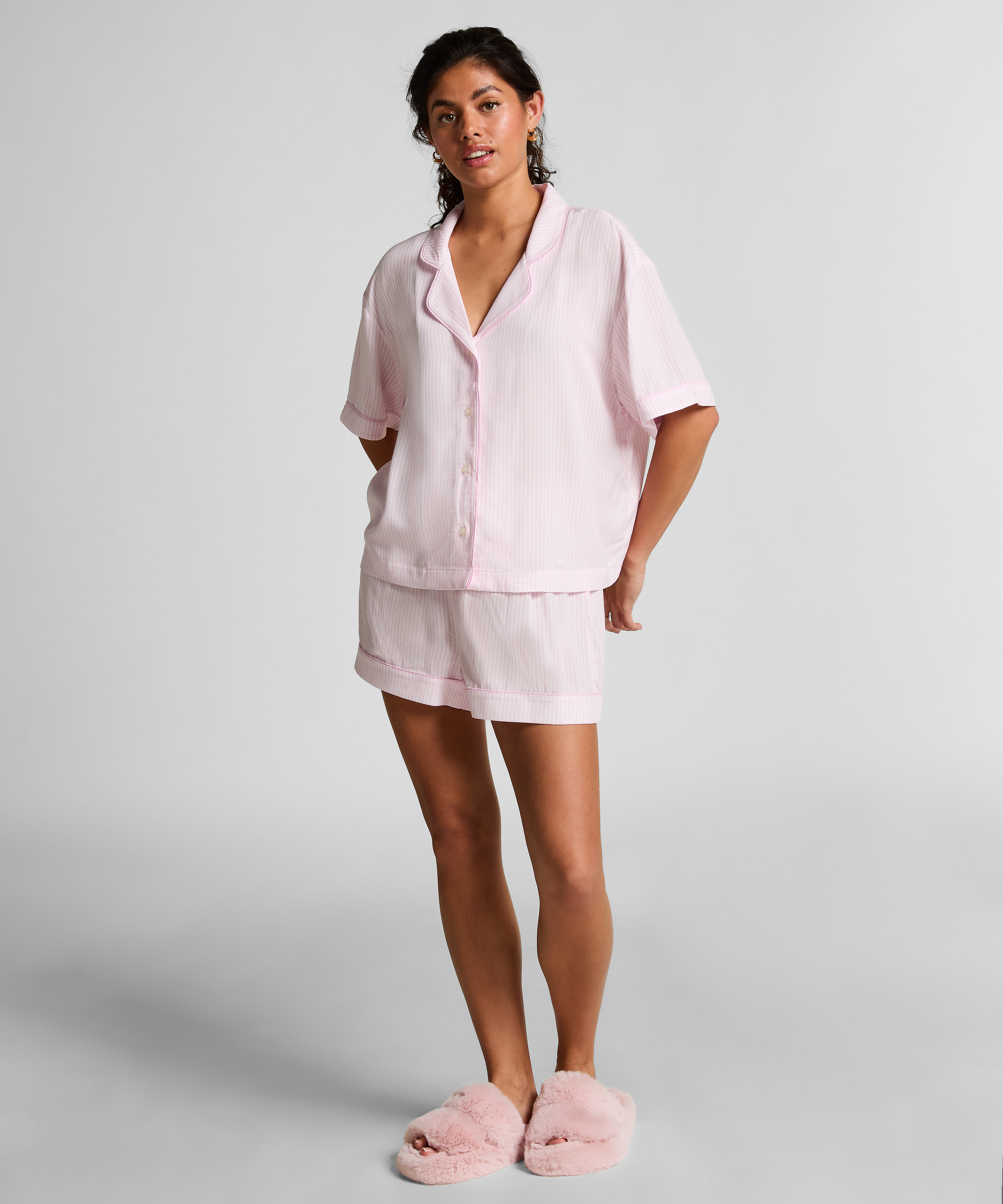 Pyjamasjacka med kort ärm, Rosa, main