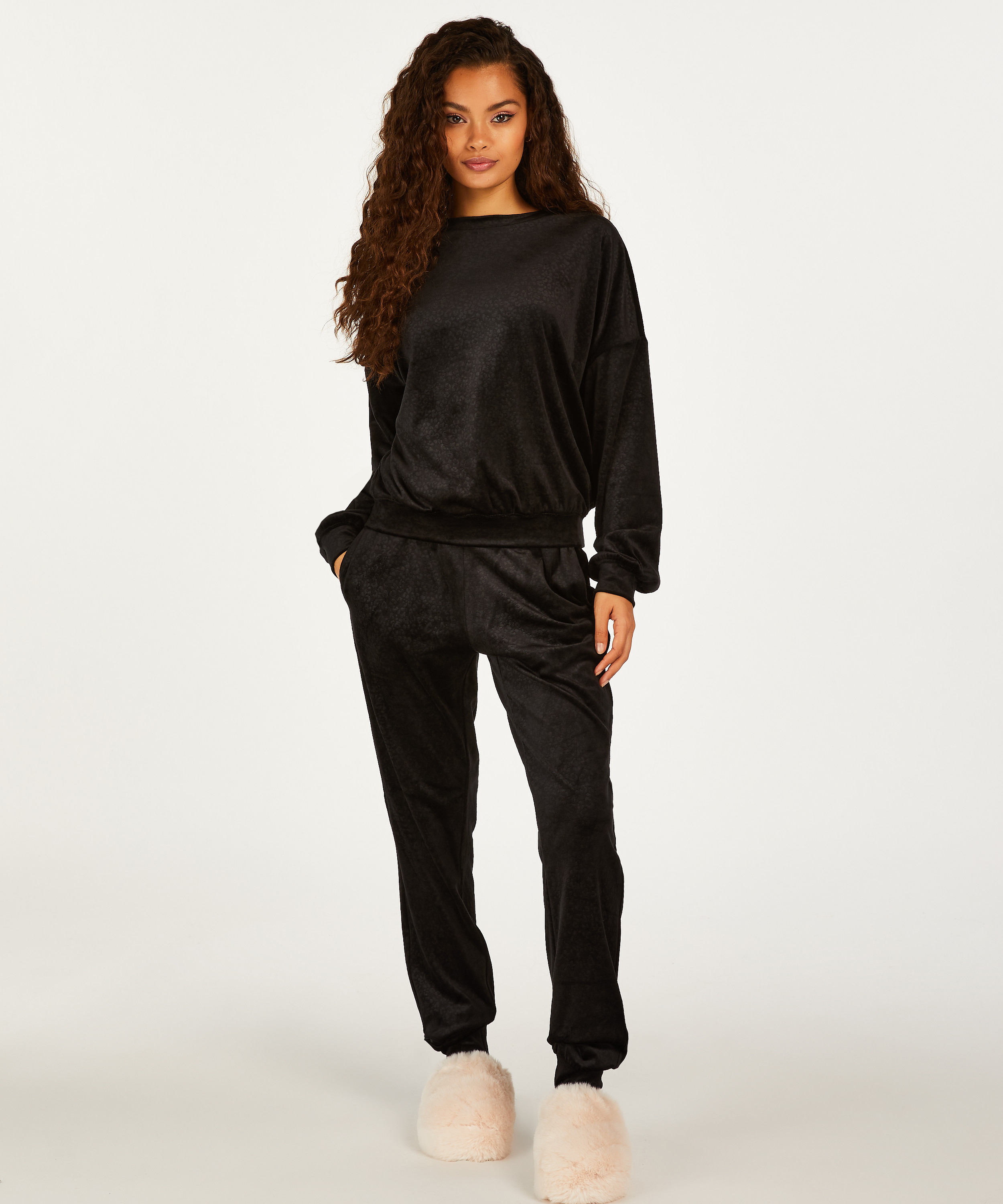 Joggingbyxor Velour, Svart, main