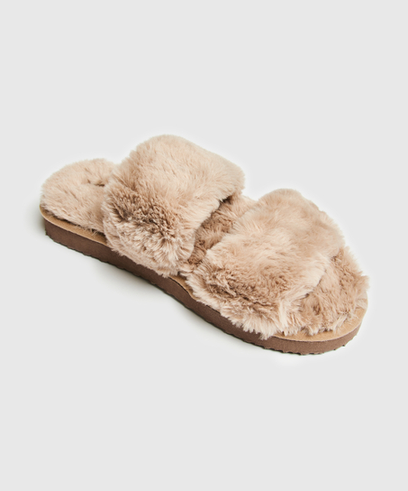 Tofflor Fake Fur, Brun