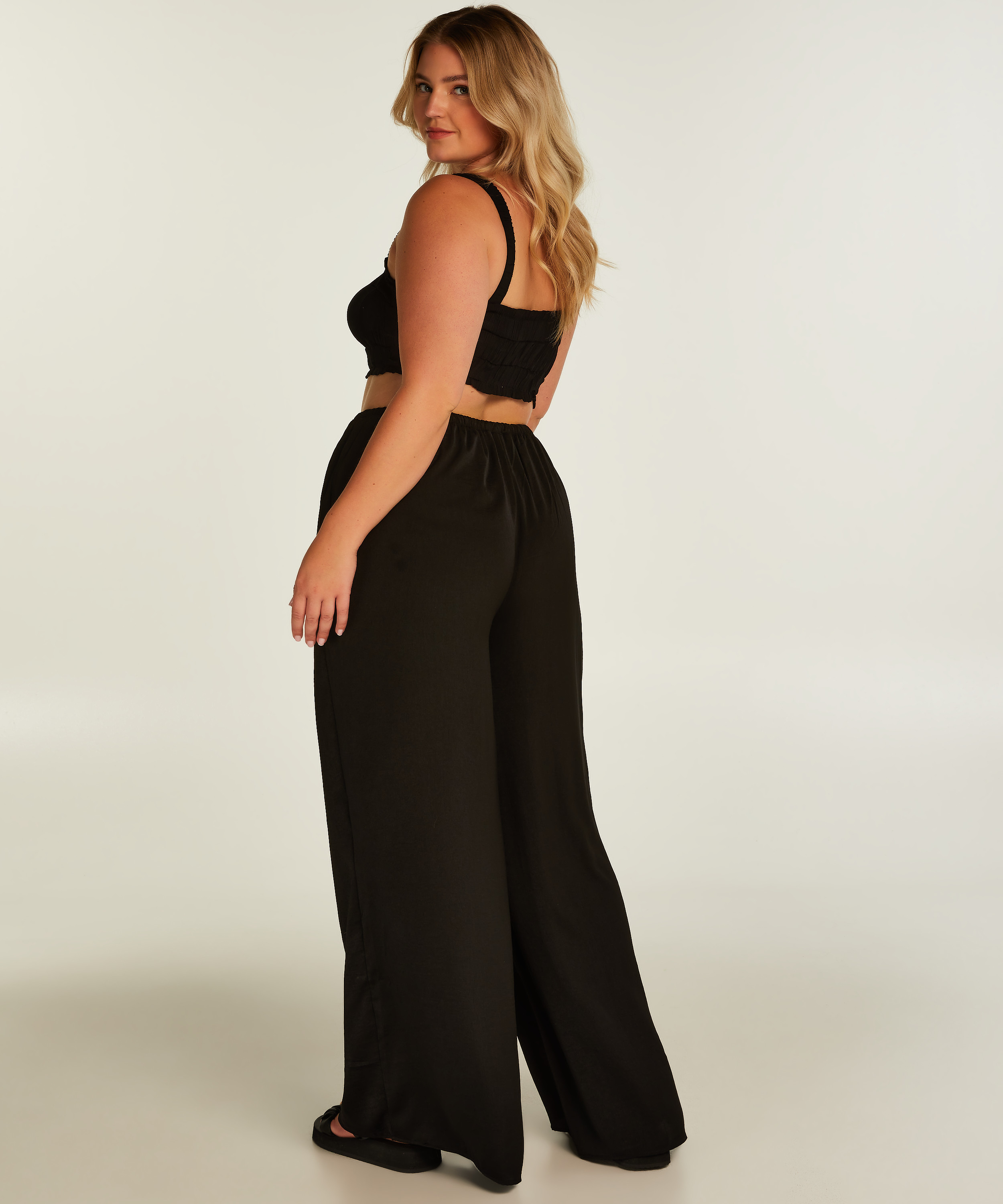 Rynkad crop top, Svart, main