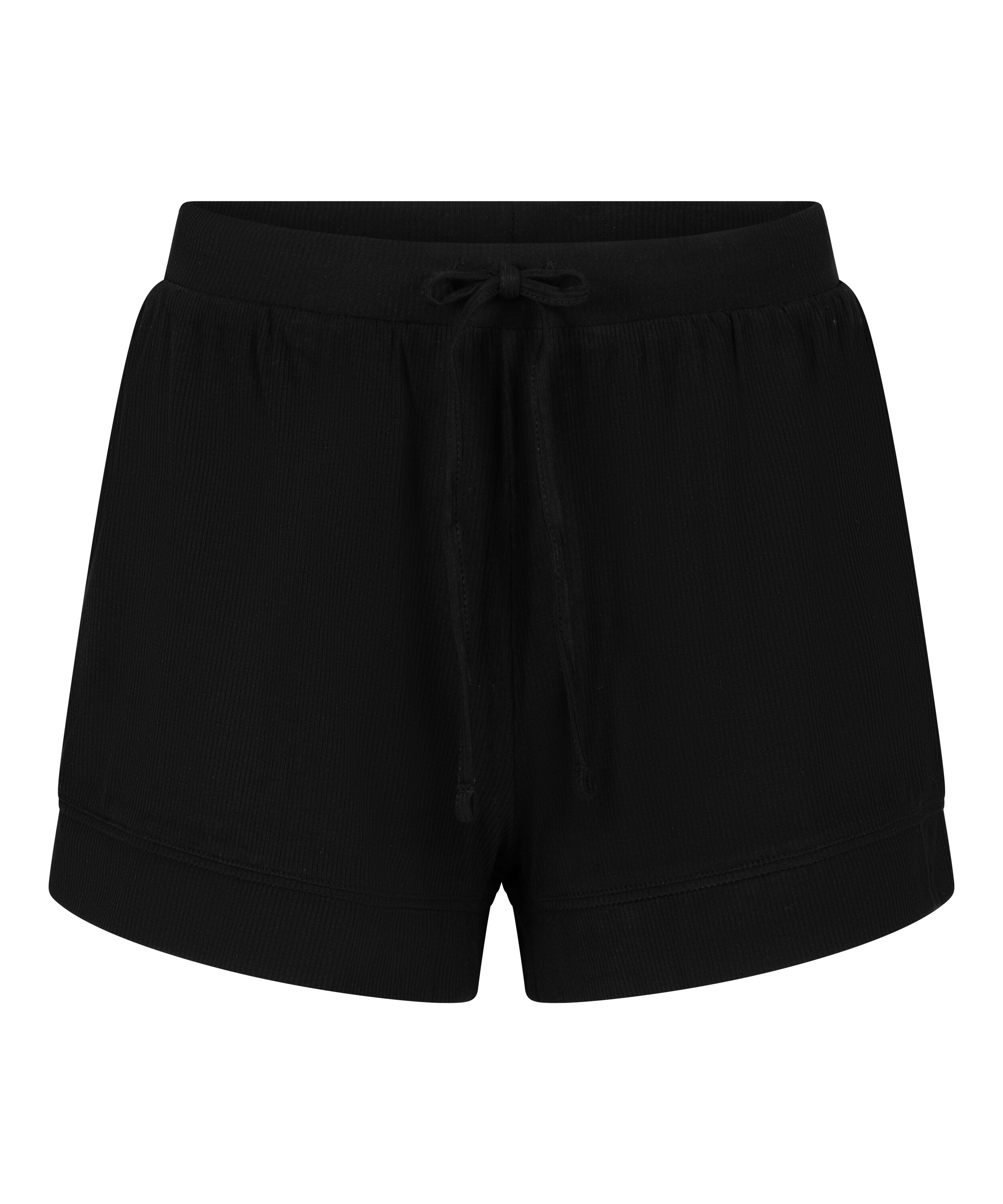Essential-shorts i sl&auml;tstickad jersey, Svart