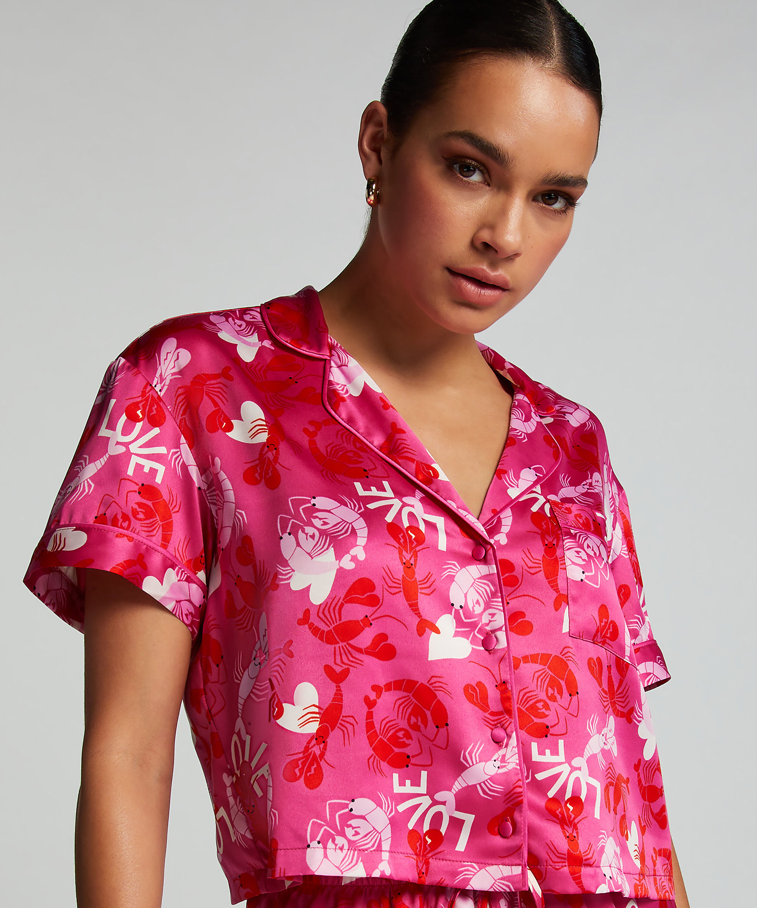 Kortärmad jacka i Satin, Rosa