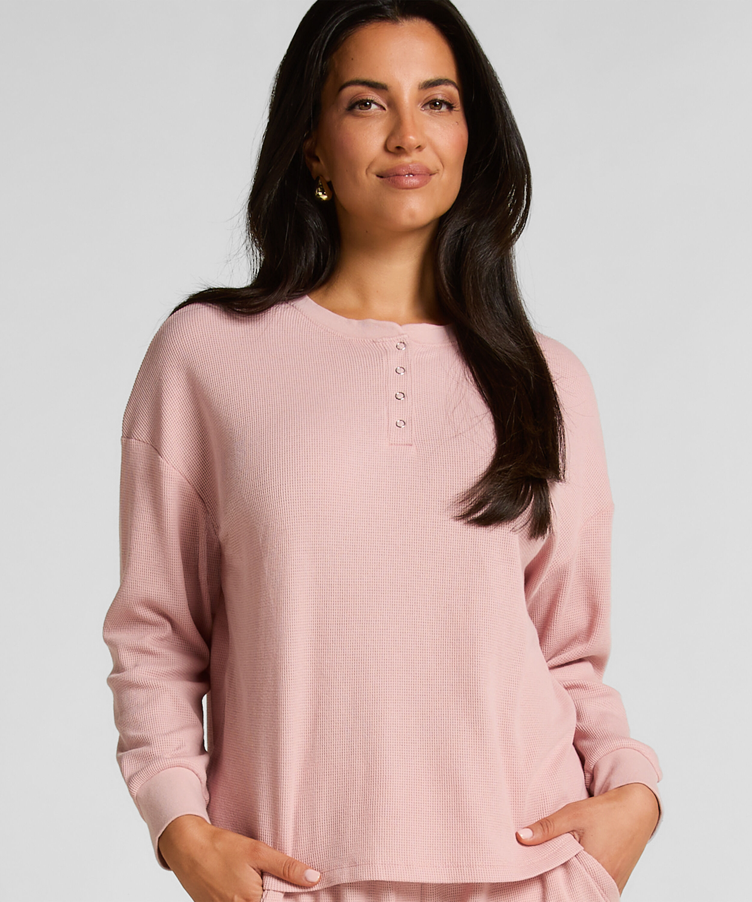 Top Waffle Henley, Rosa