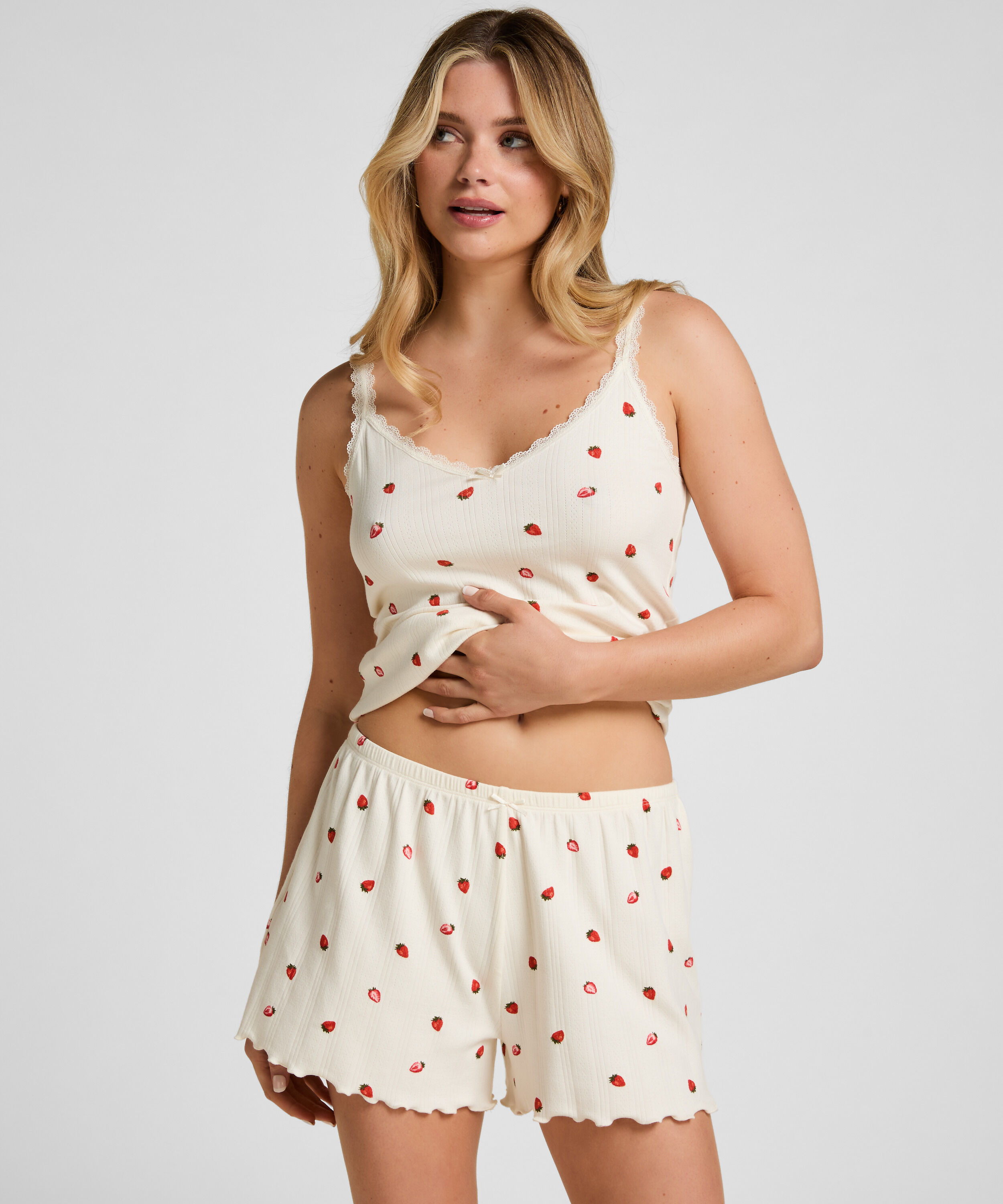 Pyjamas-shorts Pointelle, Vit Pyjamas-shorts Pointelle, Vit