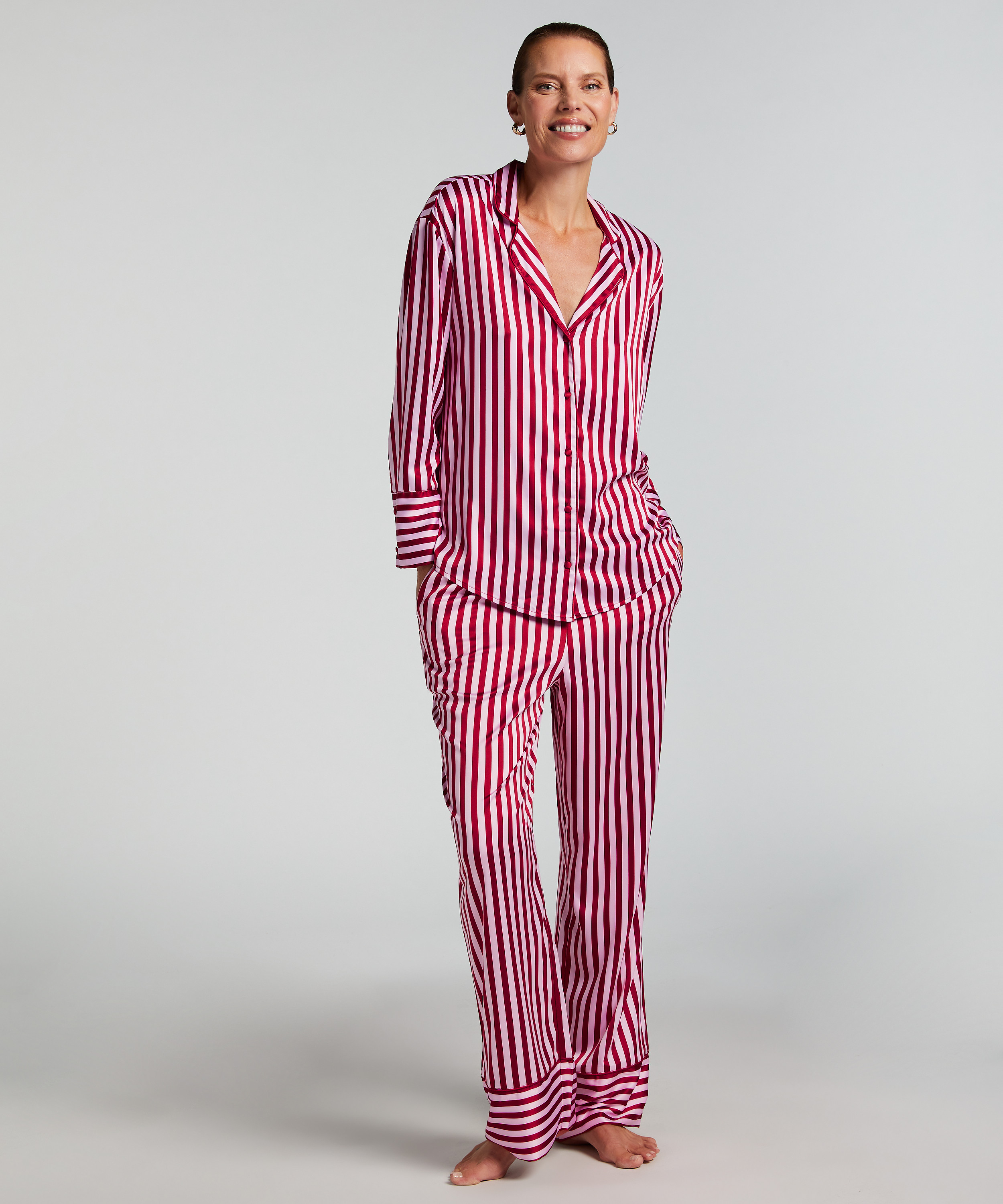 Långärmad jacka i satin, Rosa, main