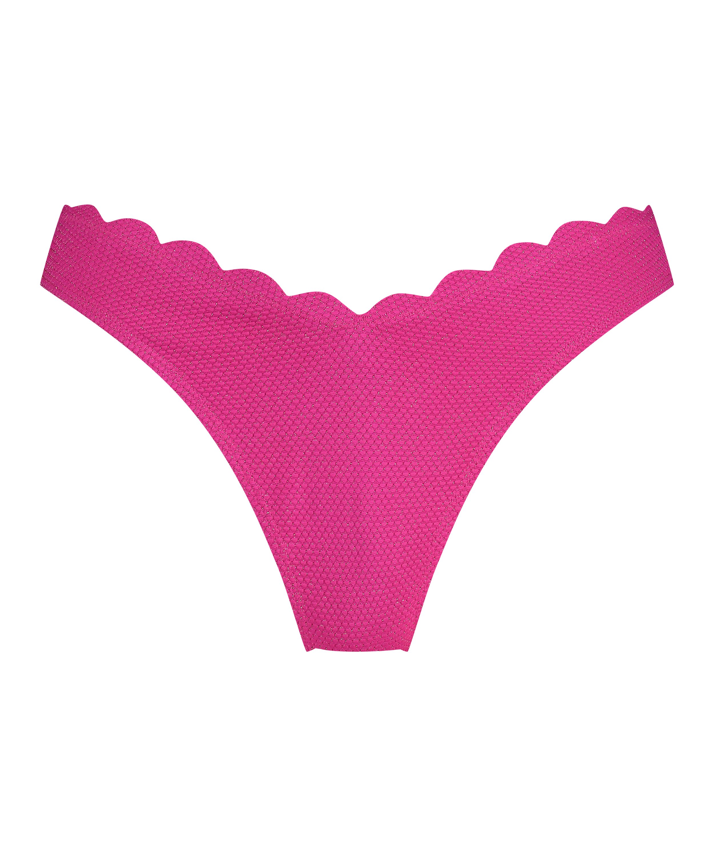 Högt Skuren Bikiniunderdel Scallop Lurex, Rosa, main