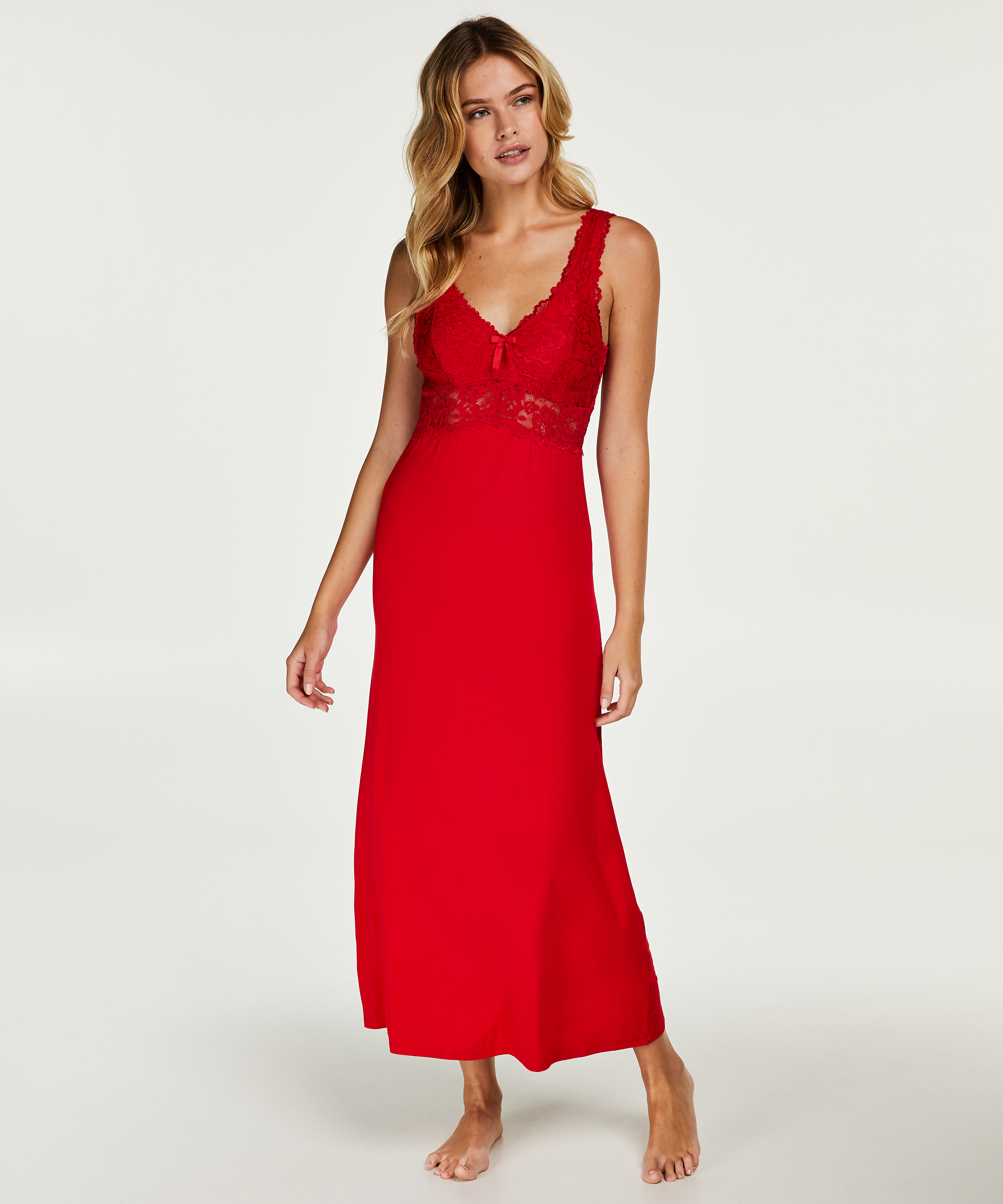Lång underklänning Modal Lace, röd, main