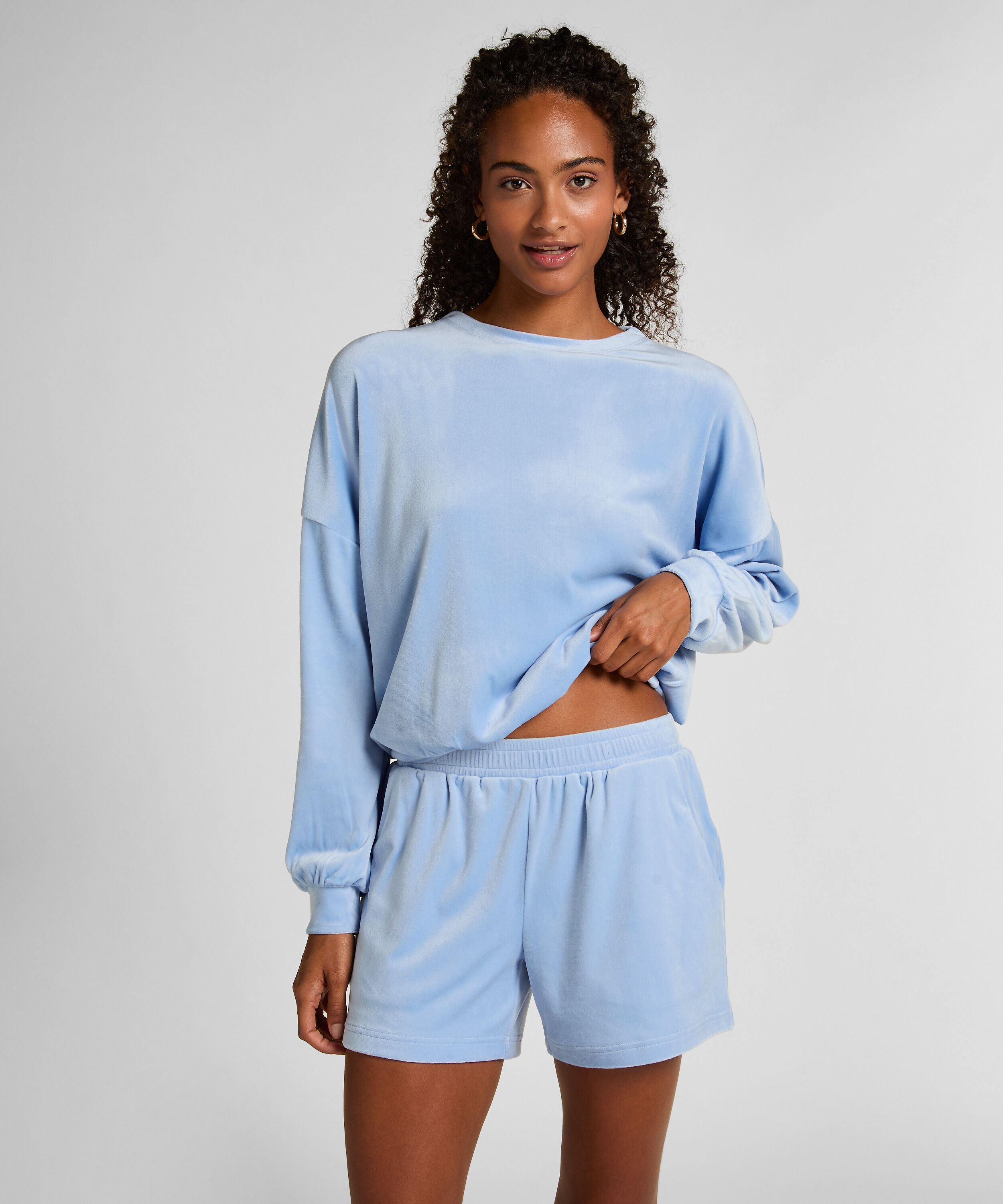 Sammetsshorts med ficka, Blå