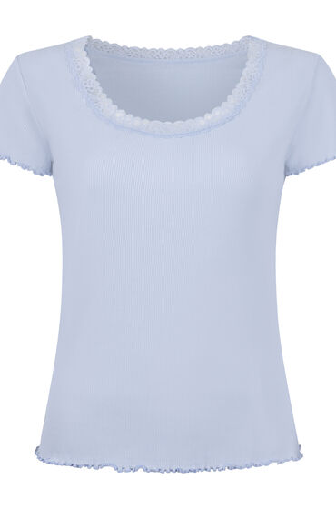 Hunkemöller Pyjamas Topp Jersey Rib med Spets Blå