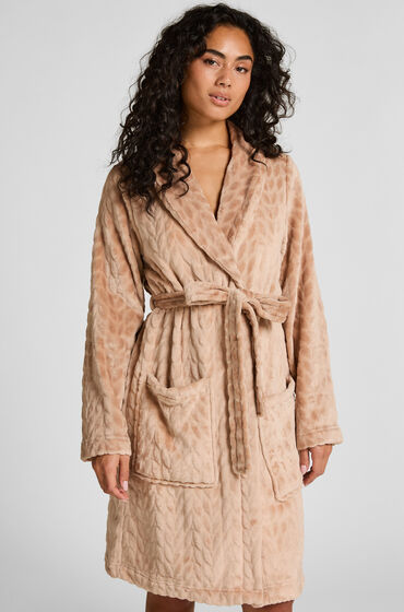 Hunkemöller Kort morgonrock i flanell Beige