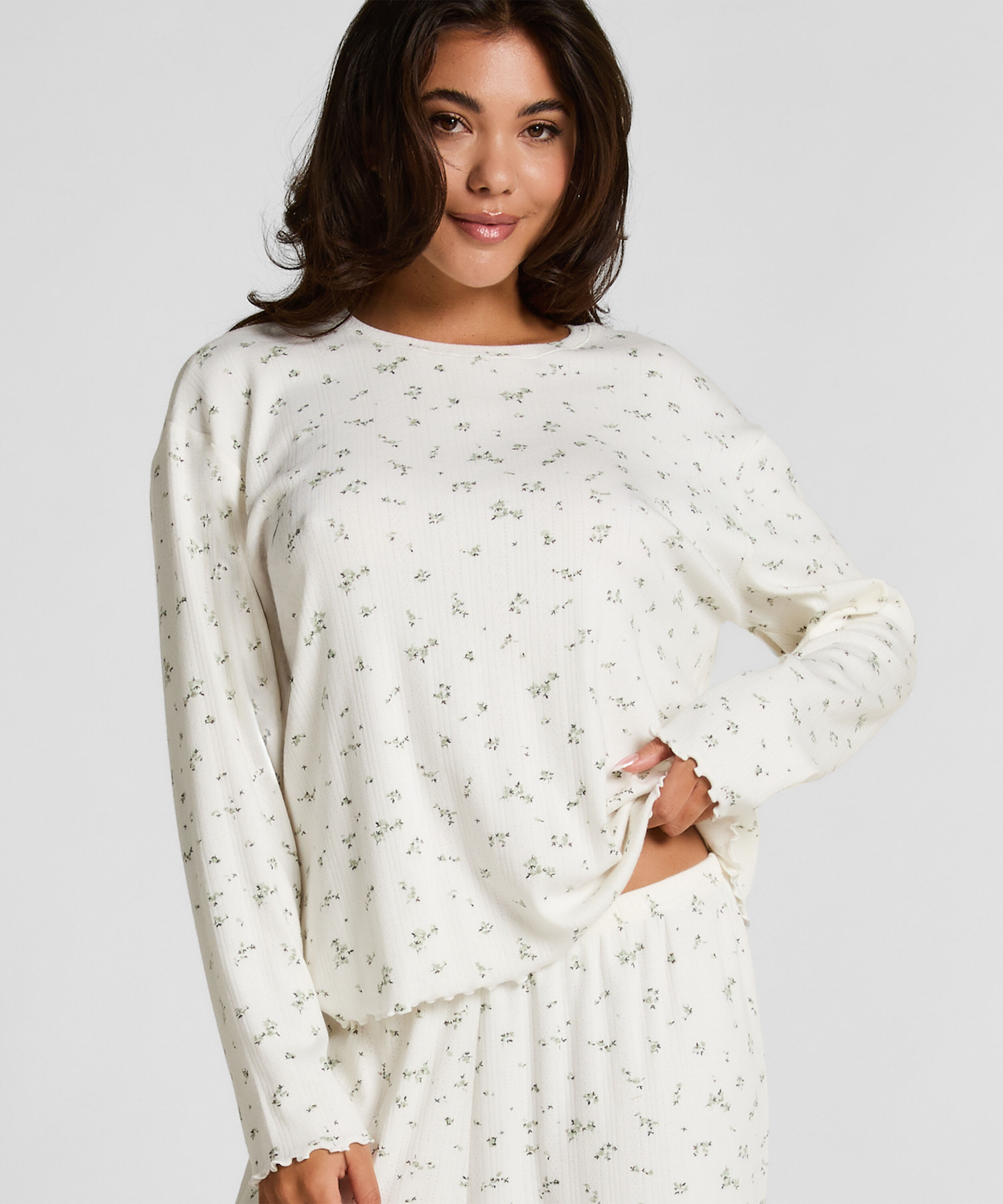 Pyjama Top Loose Pointelle, Vit