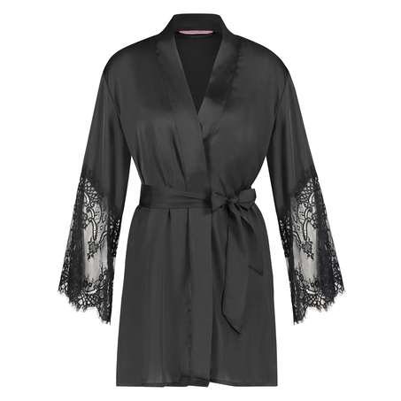 Kimono Lace Satin, Svart