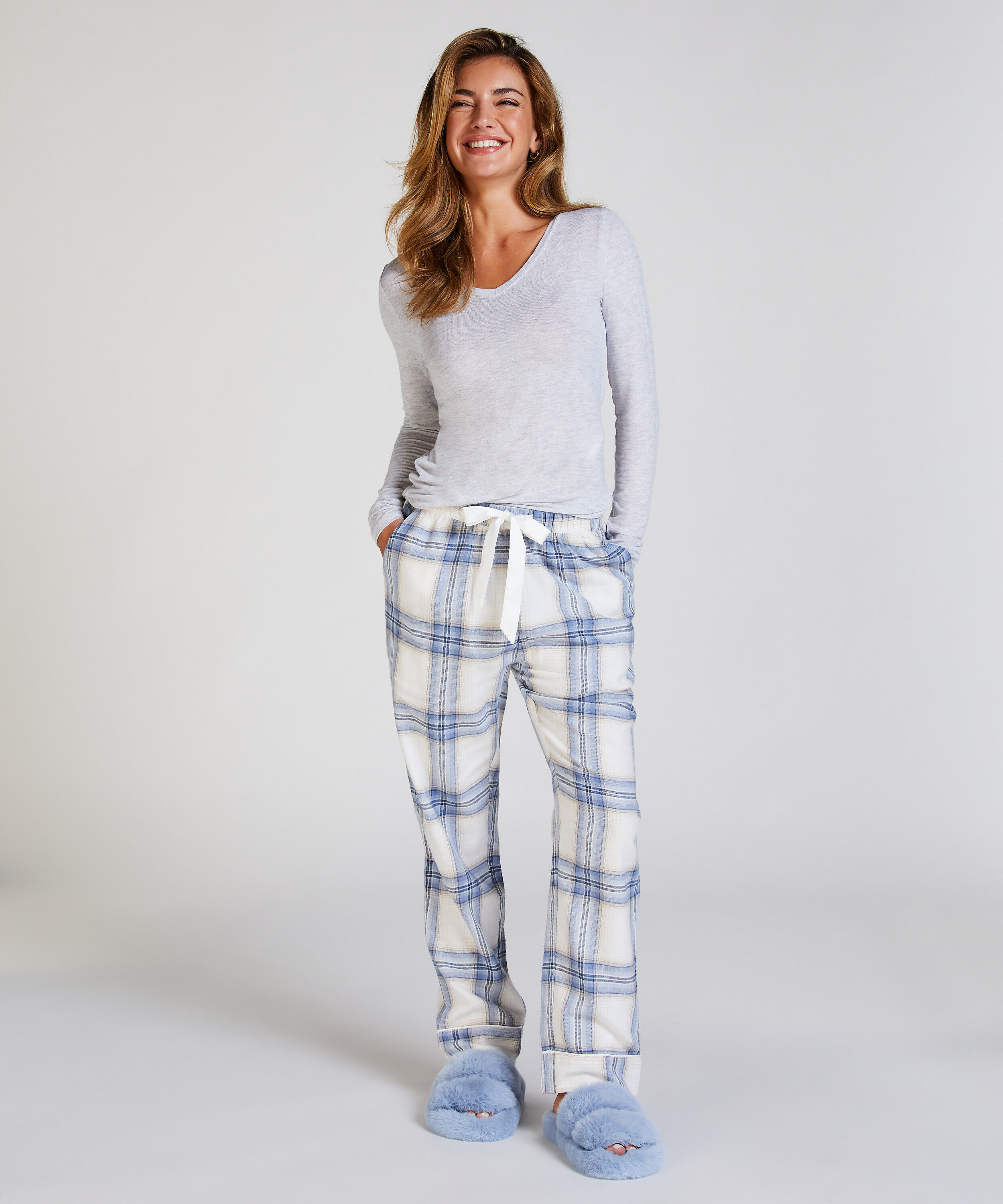 Pyjamasbyxori flanell, Blå