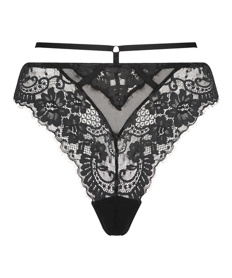 H&ouml;gt skuren stringtrosa Lidia, Svart