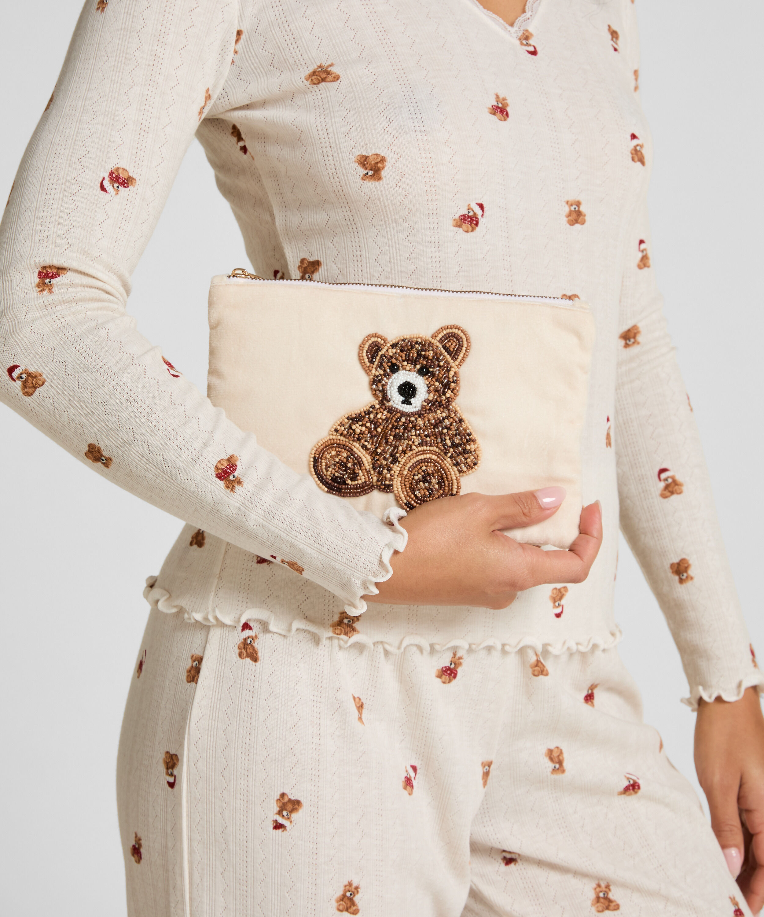 Bear väska med pärlor, Beige