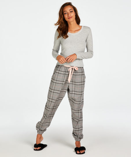 Petite Rutiga pyjamasbyxor twill, Gr&aring;