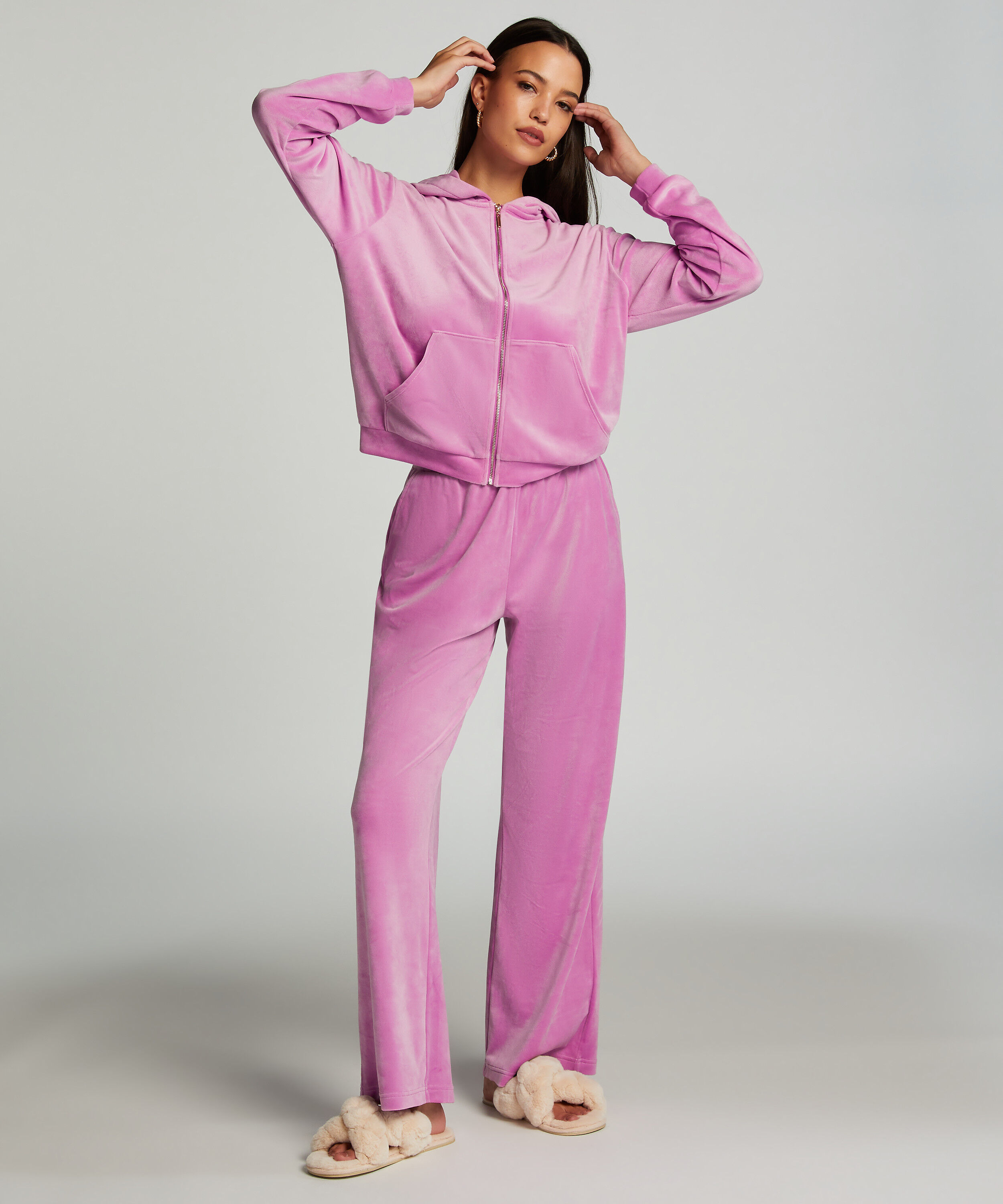 Pyjamasbyxor i velour, Rosa