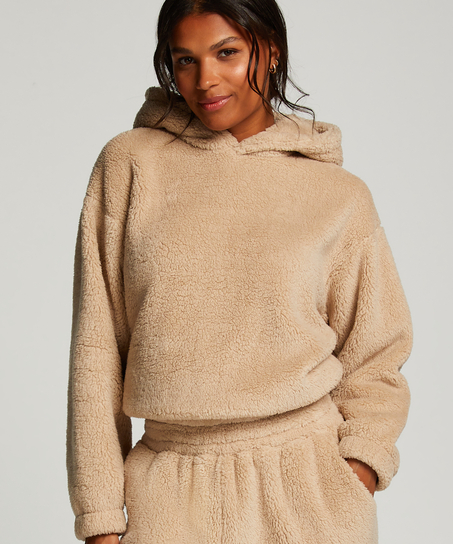 Mysig hoodie i fleece, Beige