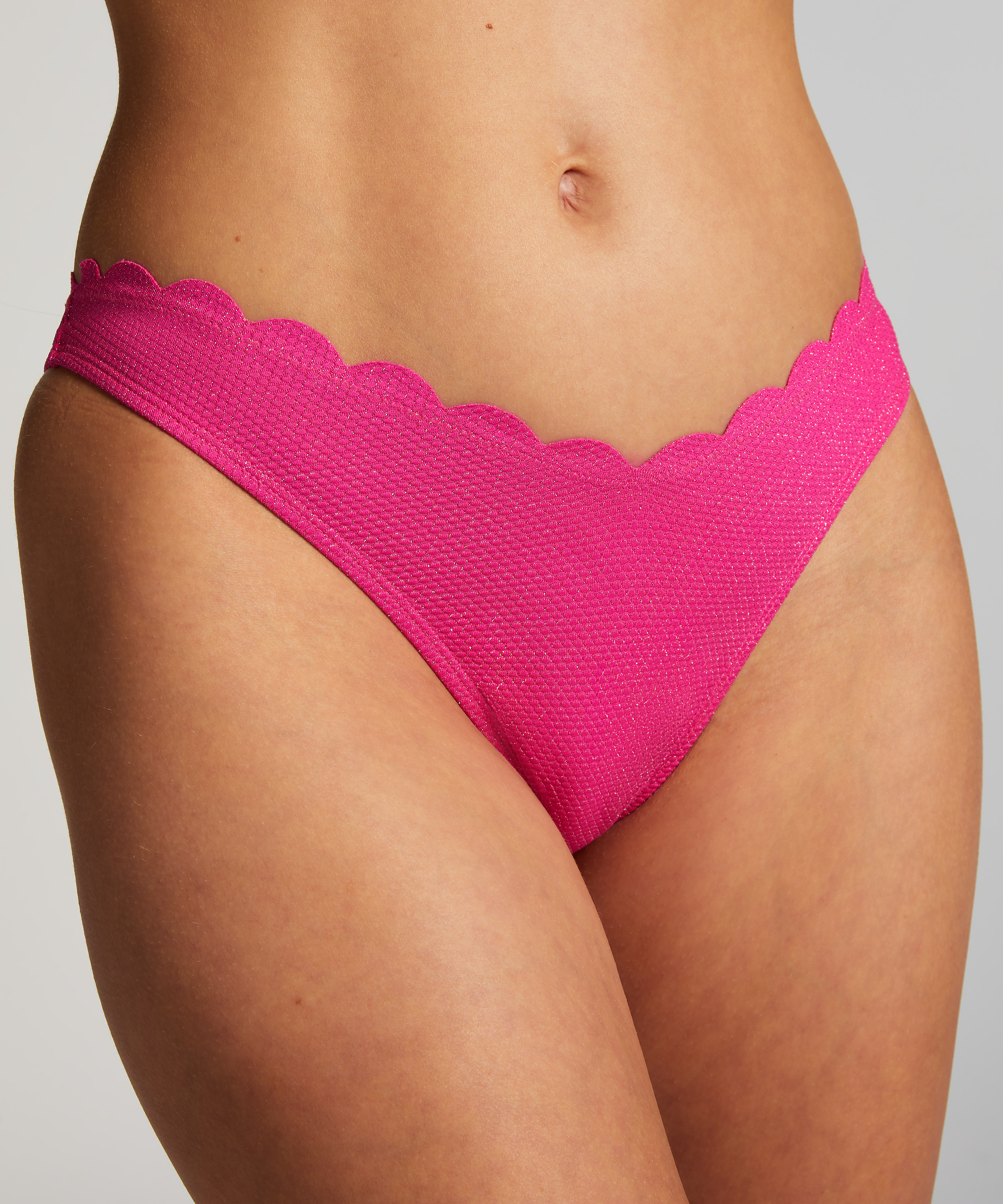 Högt Skuren Bikiniunderdel Scallop Lurex, Rosa, main