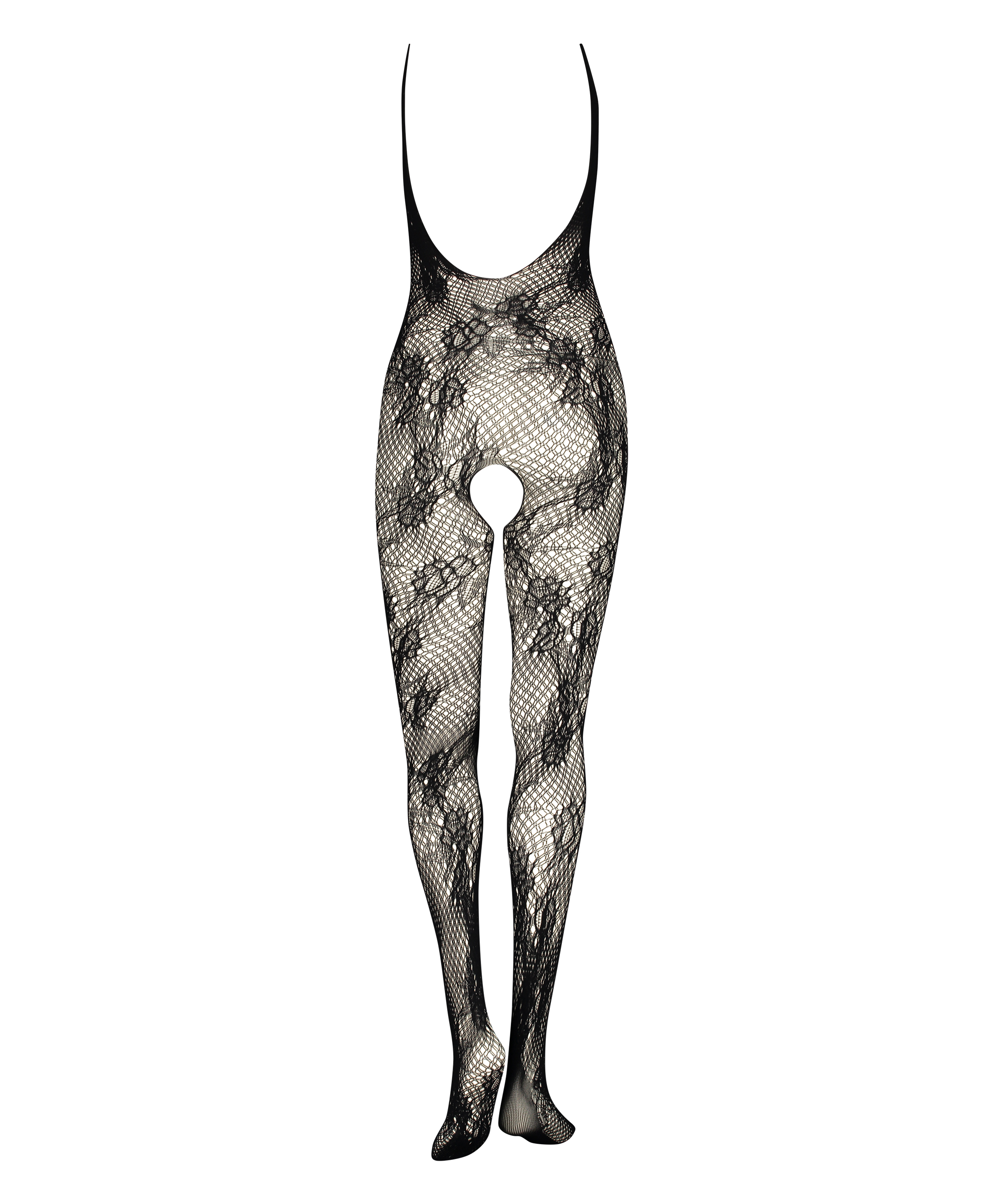 Private catsuit med &ouml;ppen spets, Svart, main