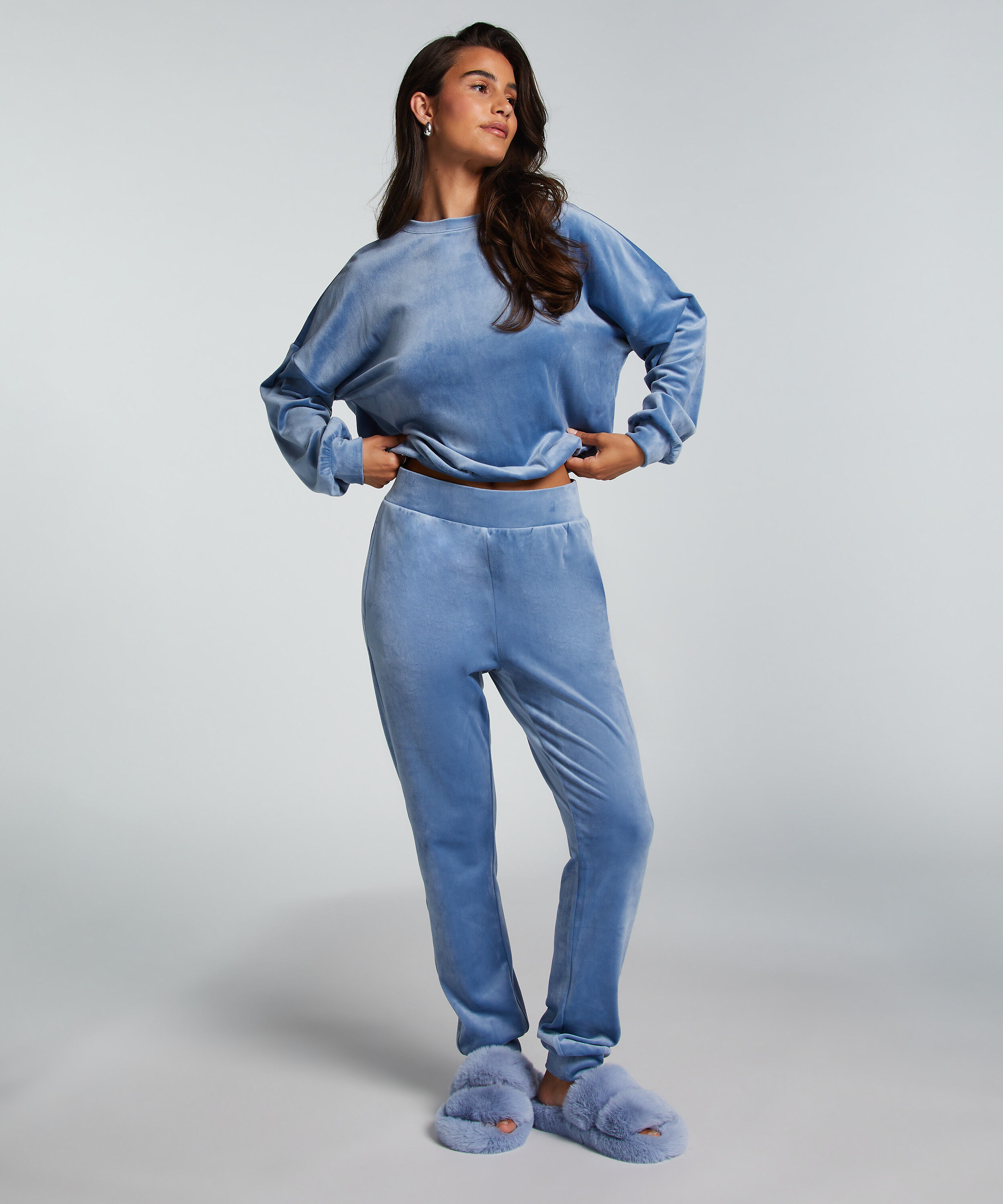 Tall Joggingbyxor i Velours, Blå