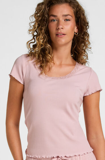 Hunkemöller Pyjamas Topp Jersey Rib med Spets Rosa
