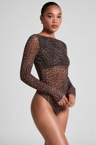 Hunkemöller Tara Leopard långärmad body Svart