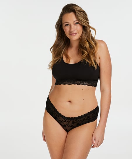 V-formad brazilian-trosa i mesh-tyg, Svart