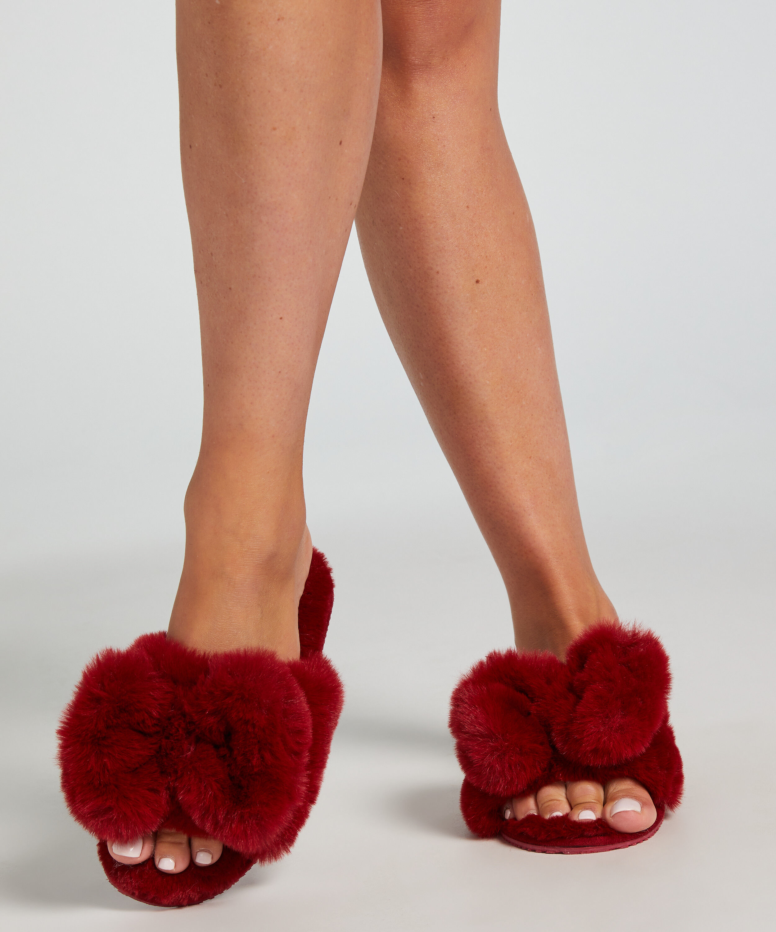 Tofflor Bow Fake Fur, Röd