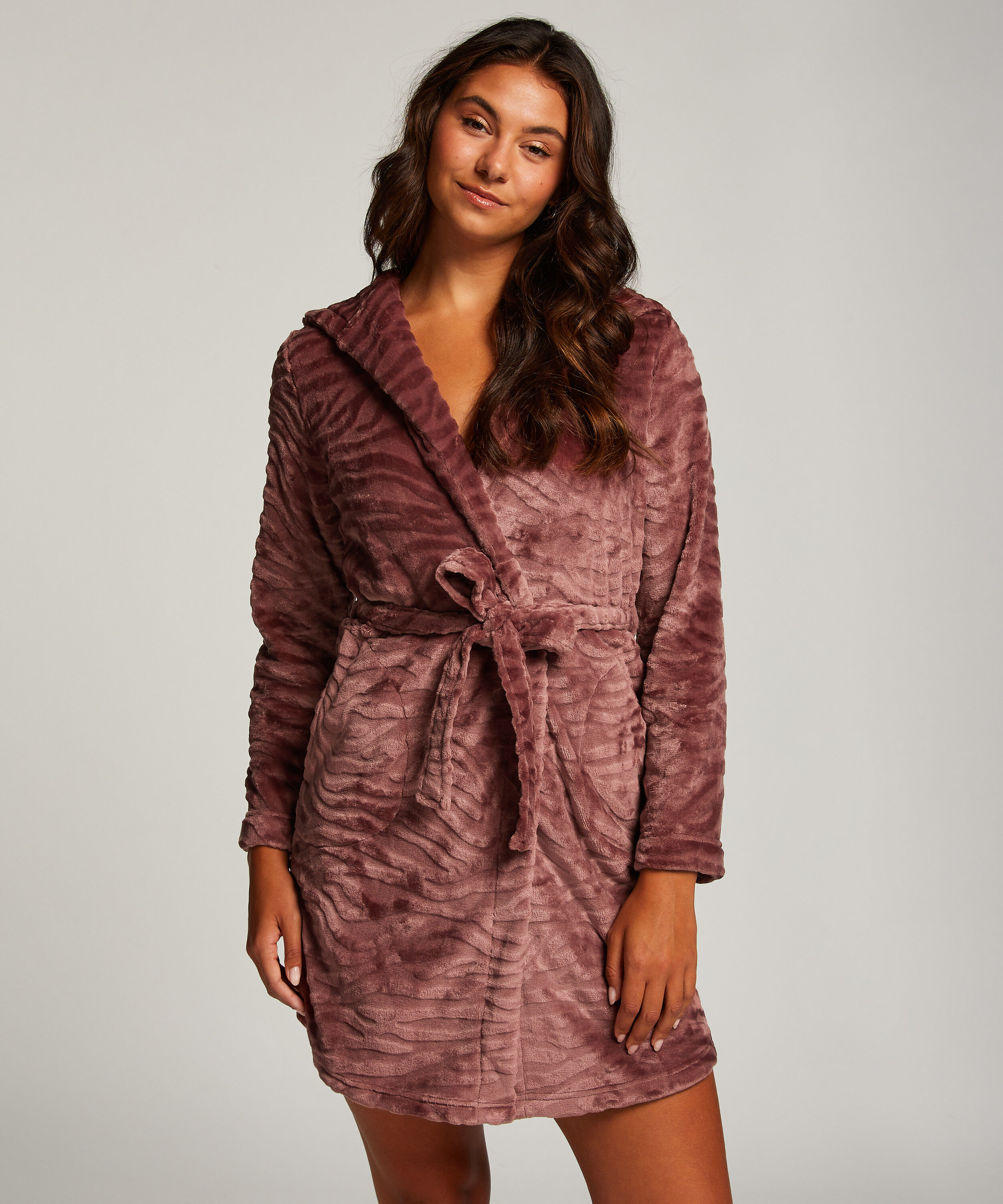 Ribbad badrock av fleece kort, Lila