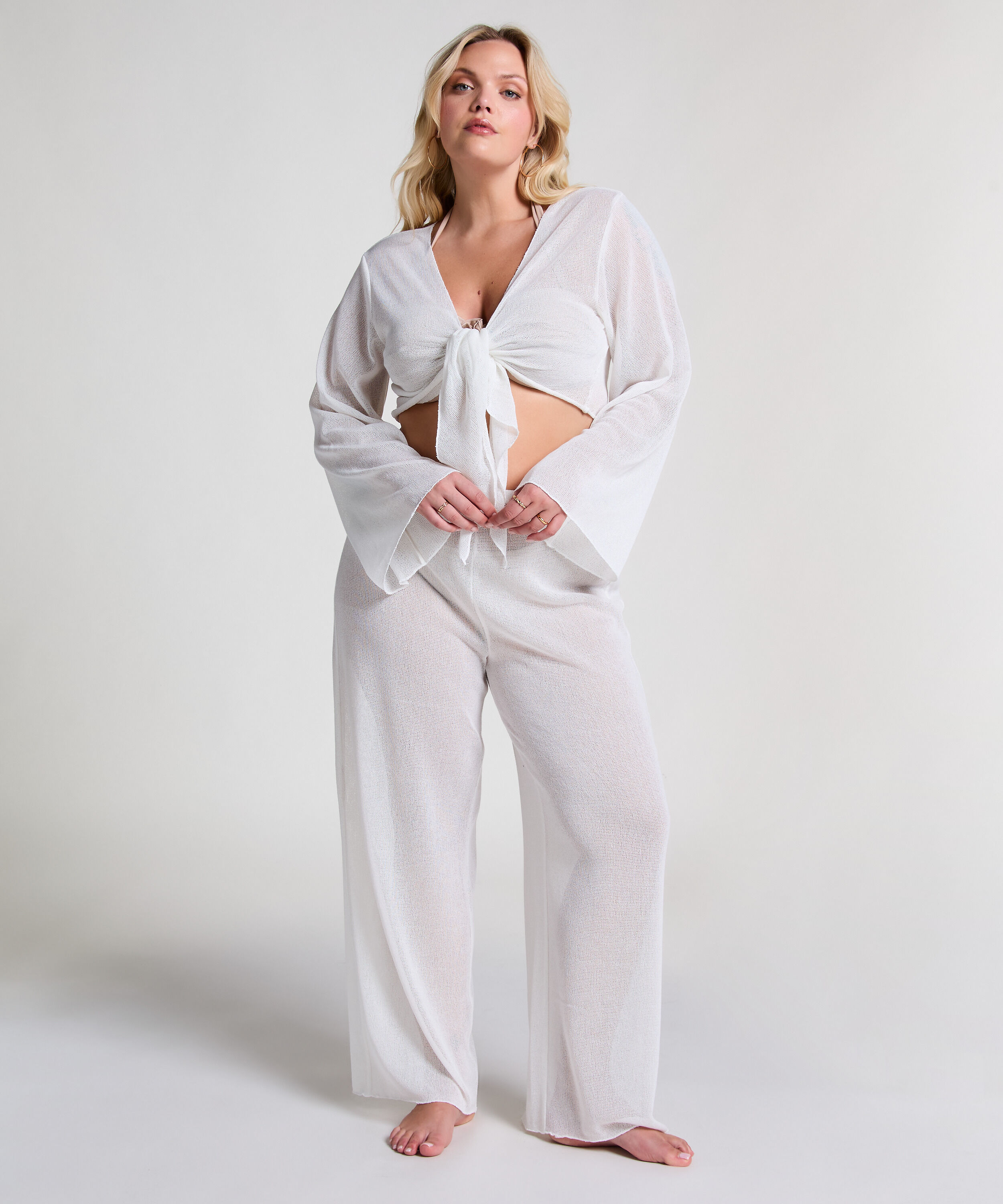 Stickade strandbyxor, Vit