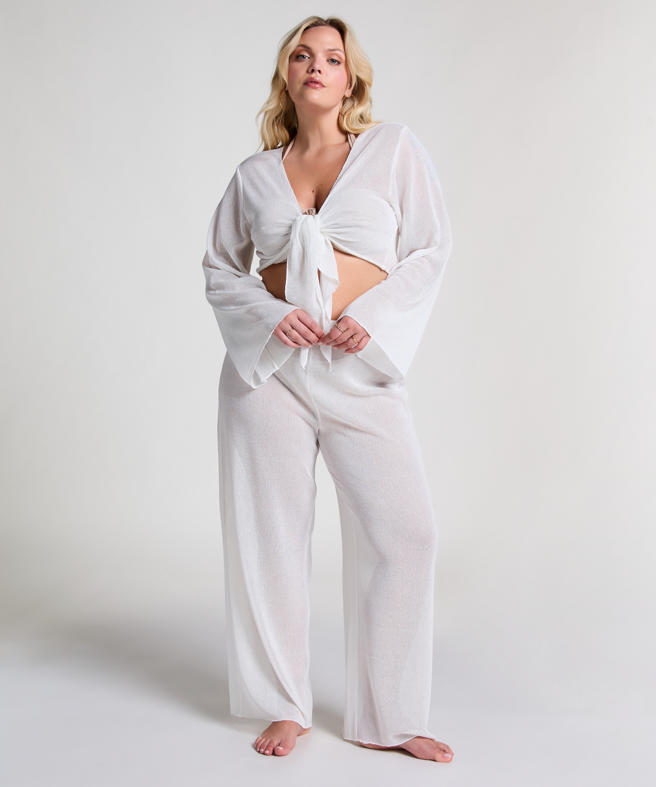 Stickade strandbyxor, Vit, main