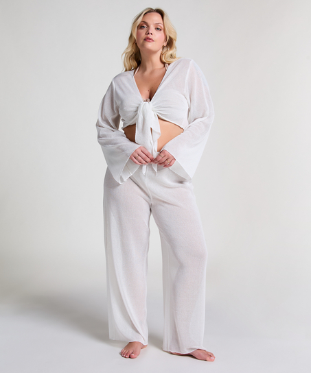 Stickade strandbyxor, Vit