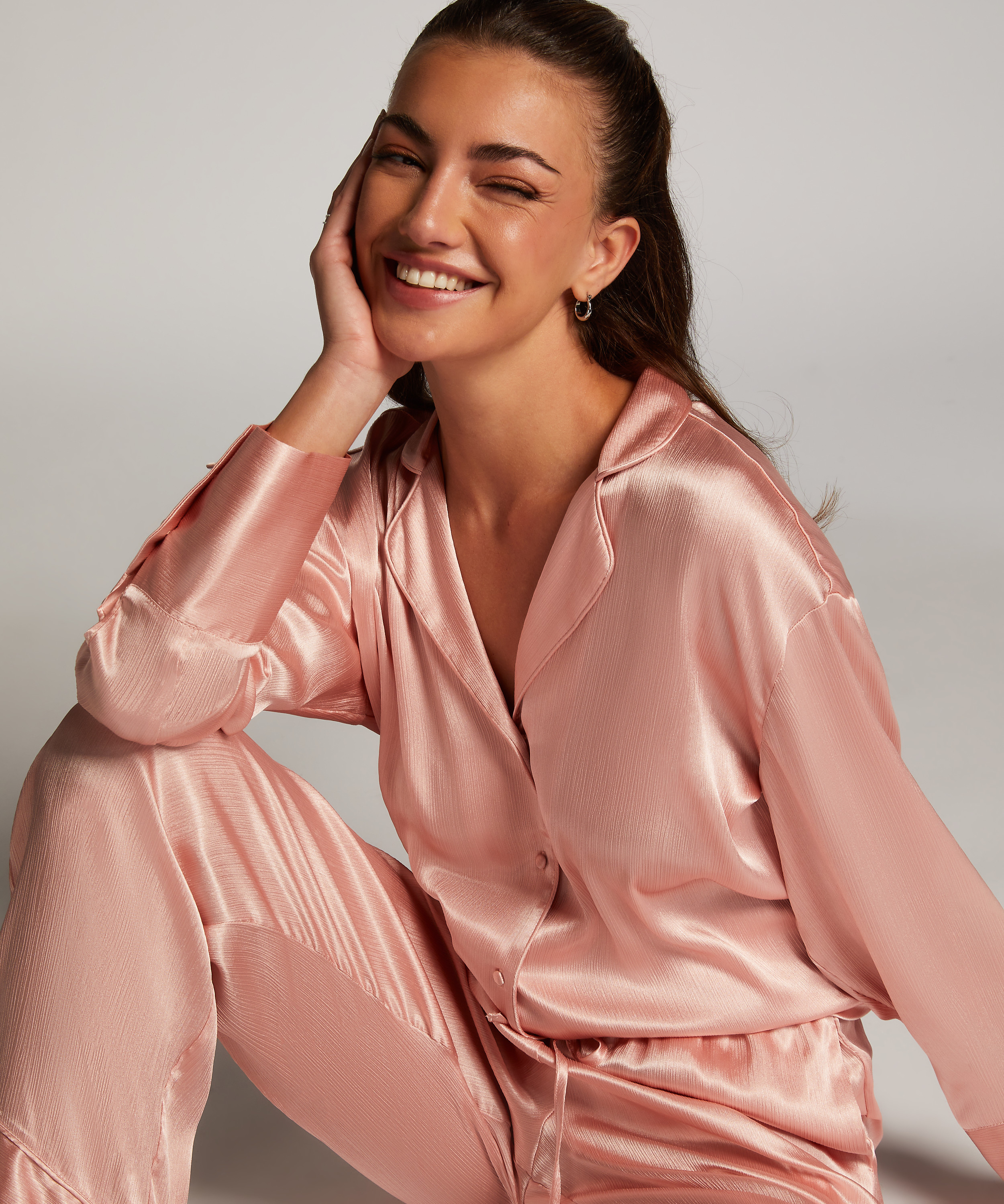 Långärmad jacka i satin, Rosa, main