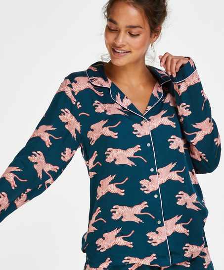 Pyjamasjacka i v&auml;vt tyg l&aring;ng&auml;rmad, Bl&aring;