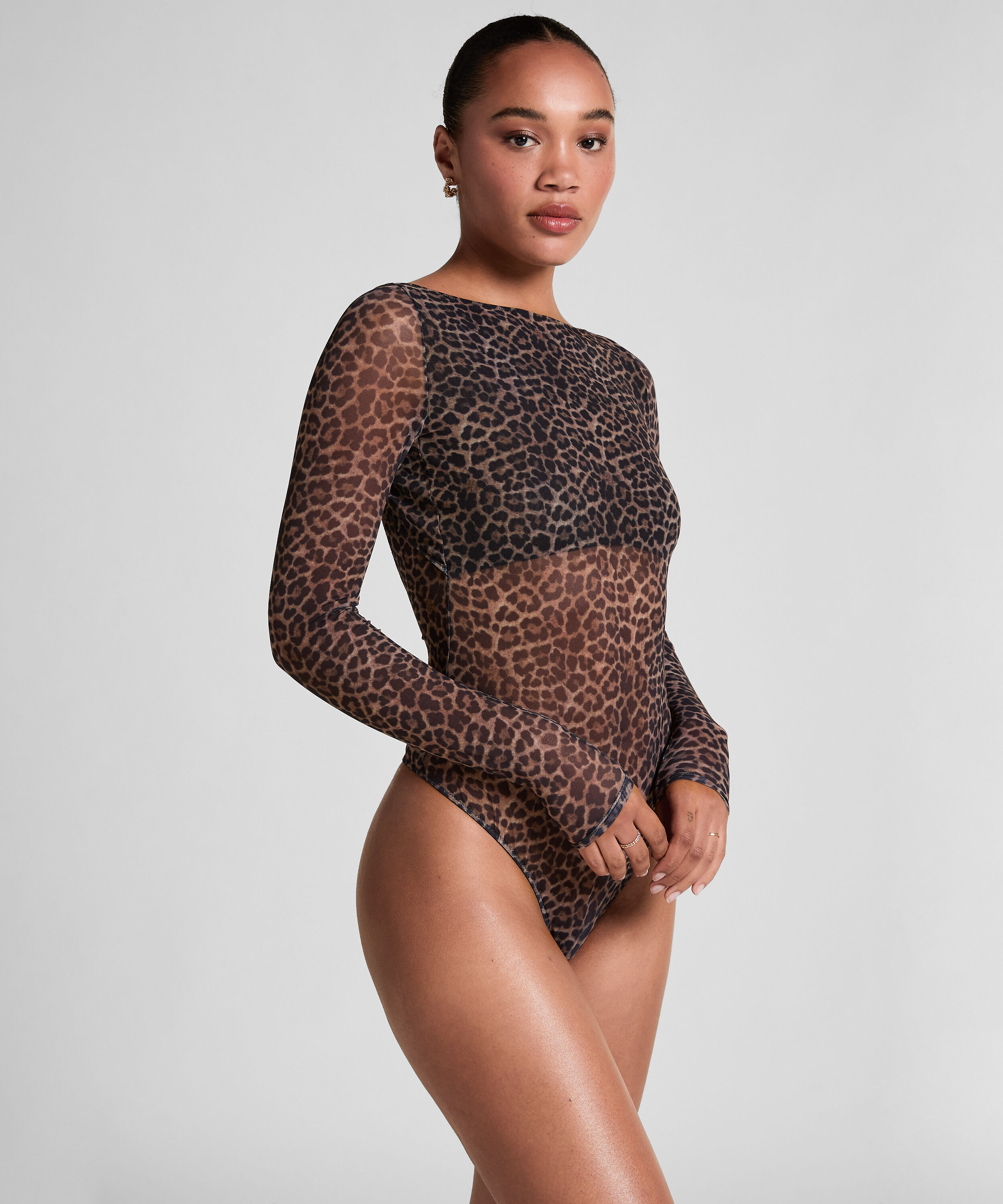 Tara Leopard långärmad body, Svart