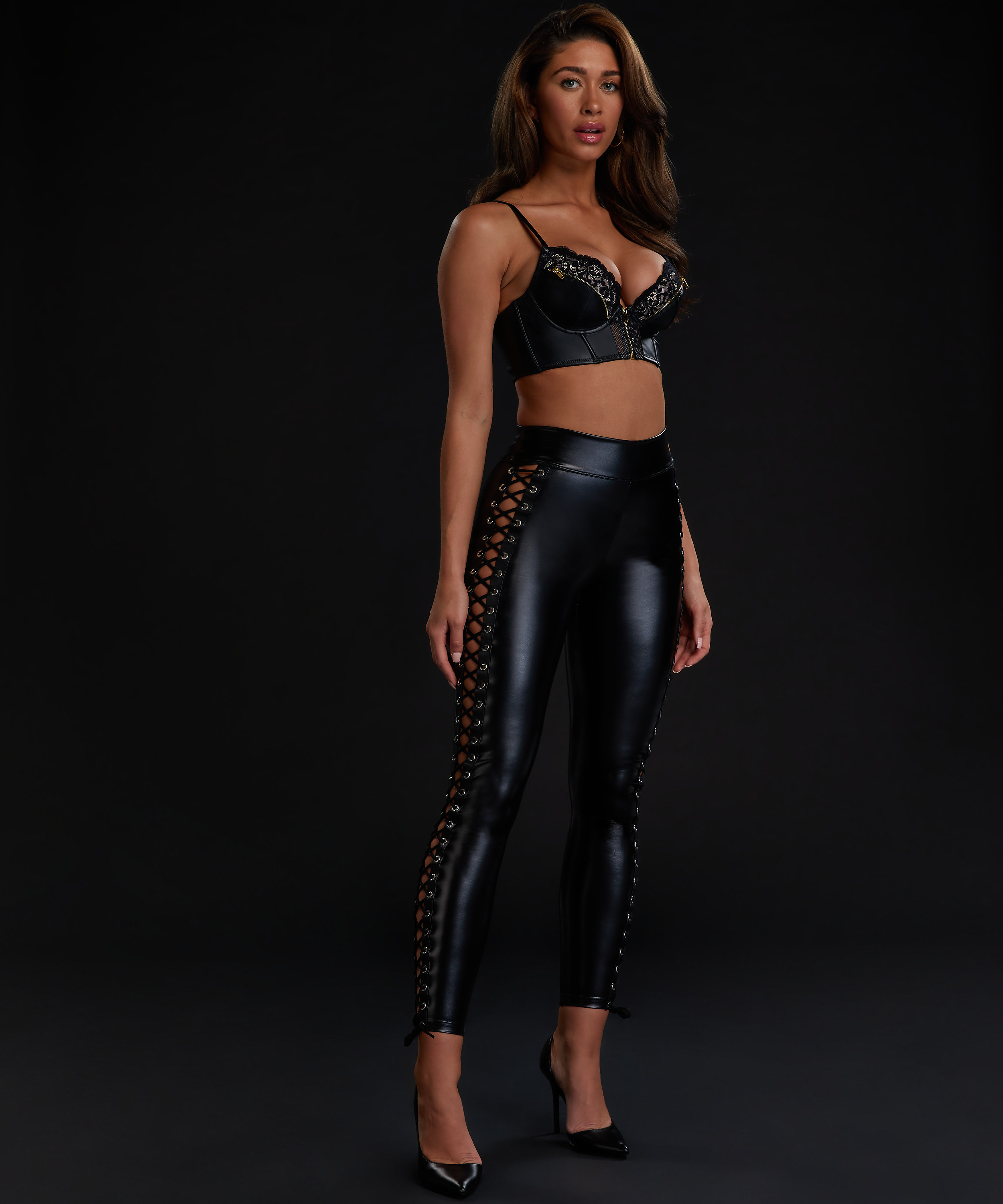 Leggings med snörning, Svart, main