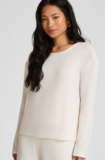 Hunkemöller Långärmad pyjamastopp Jersey Vit