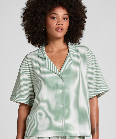 Pyjamasjacka i v&auml;vt tyg kort&auml;rmad, Gr&ouml;n