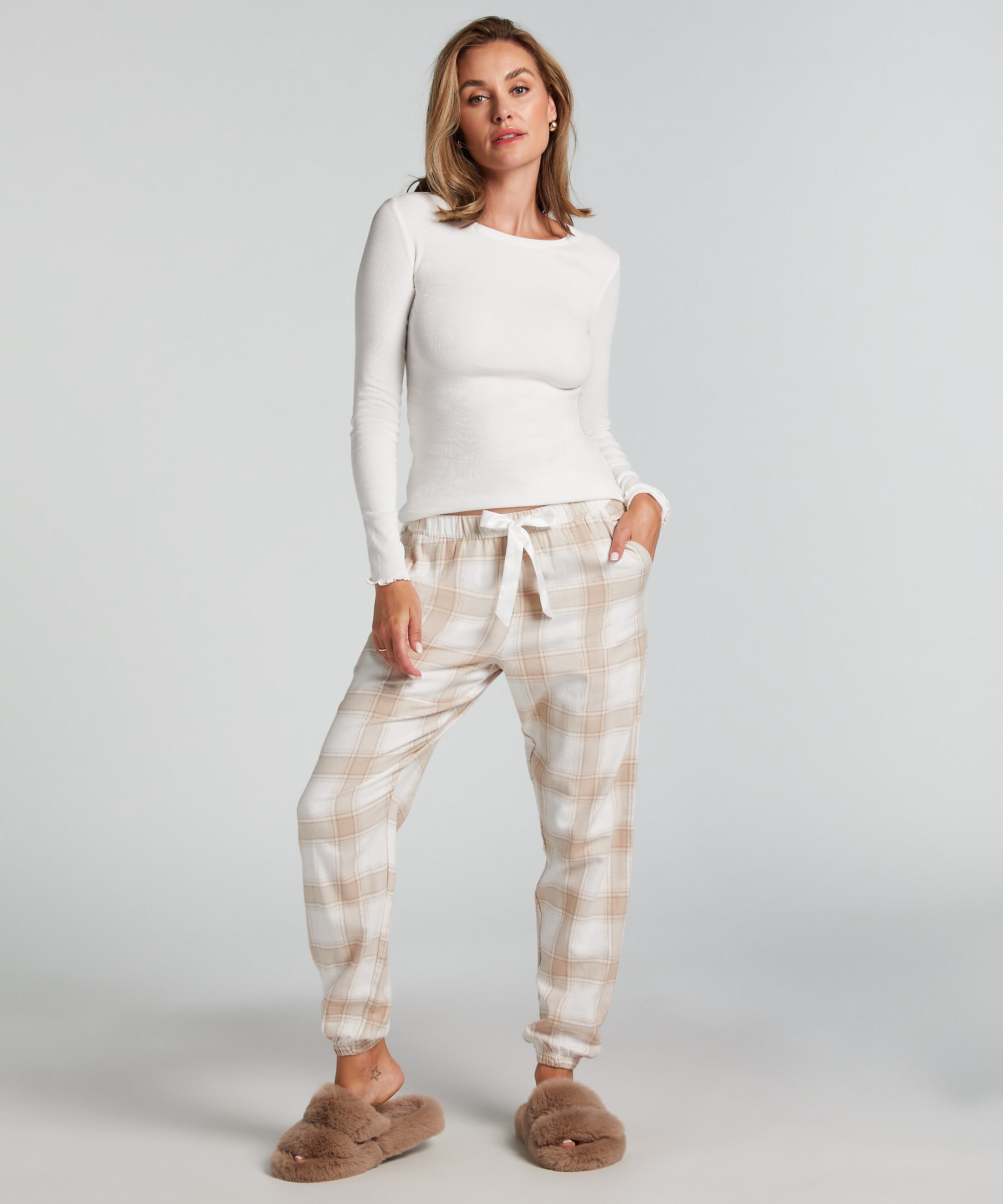 Pyjamasbyxori flanell, Beige