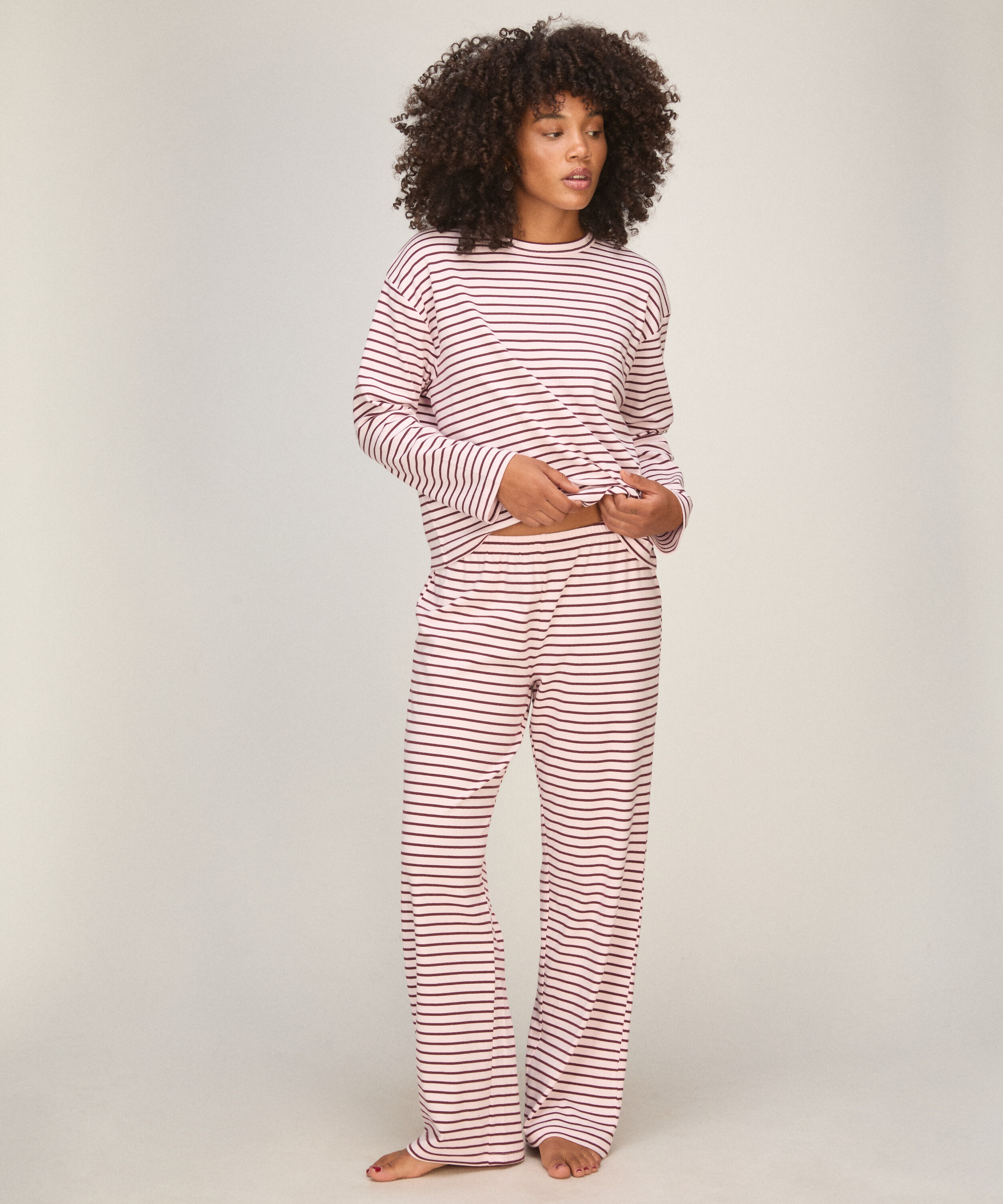 Randig Pyjamas Långa ärmar, Rosa