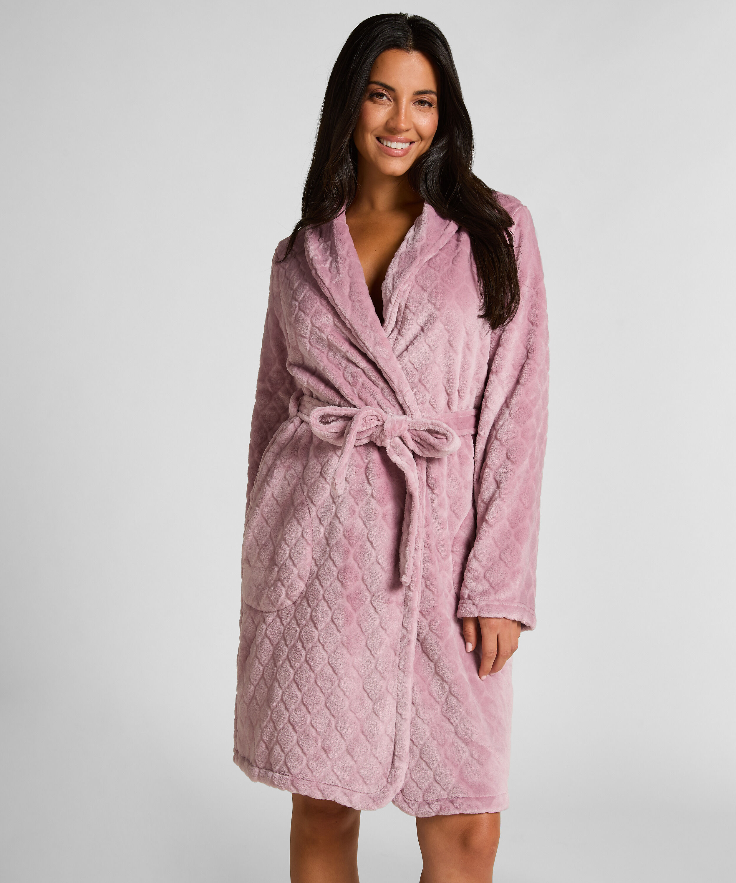 Kort morgonrock i fleece, Lila