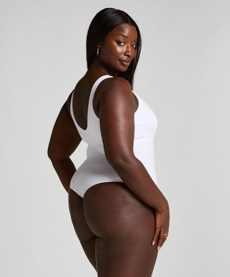 Ribbad body i bomull, Vit