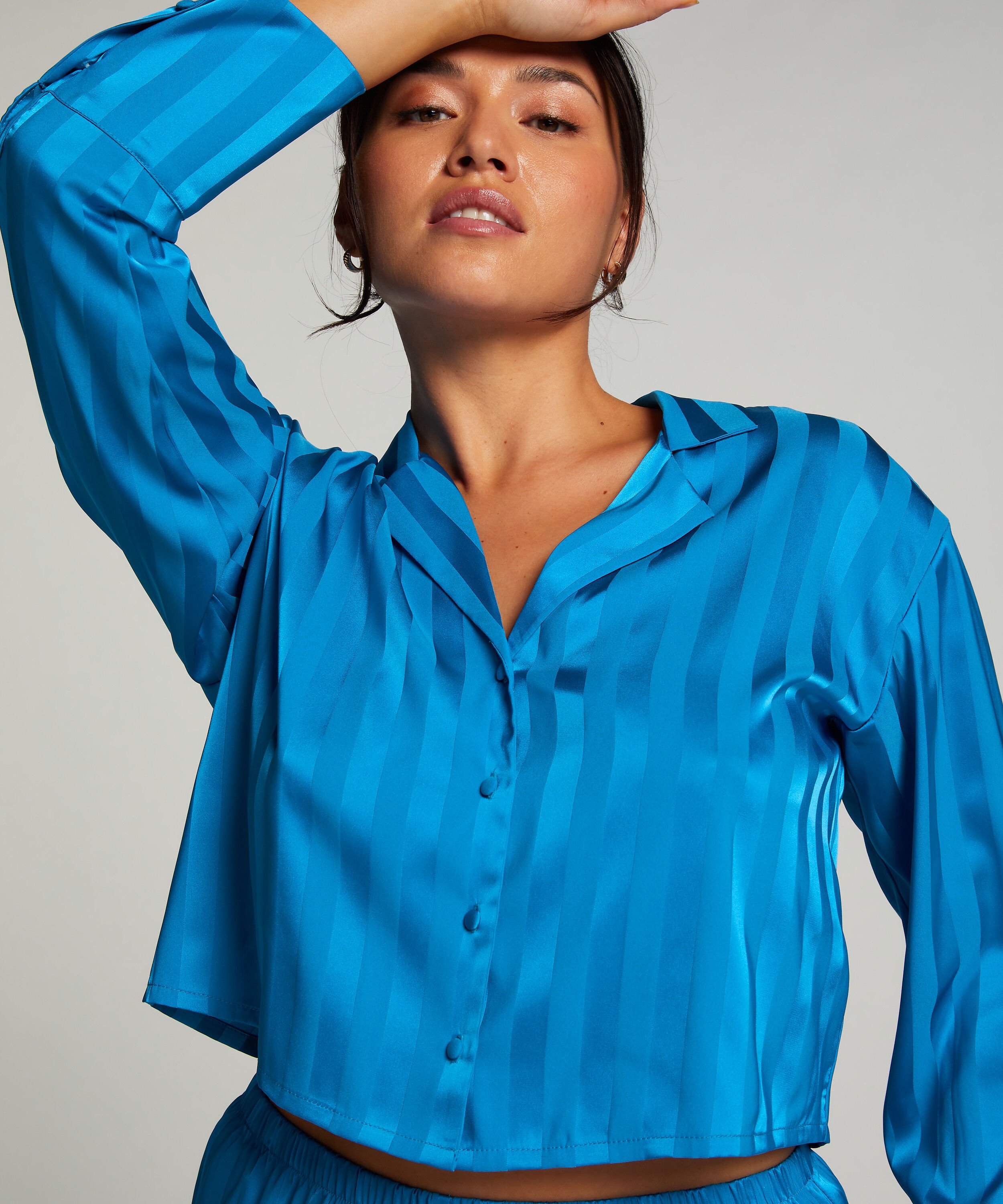 Långärmad jacka i satin, Blå