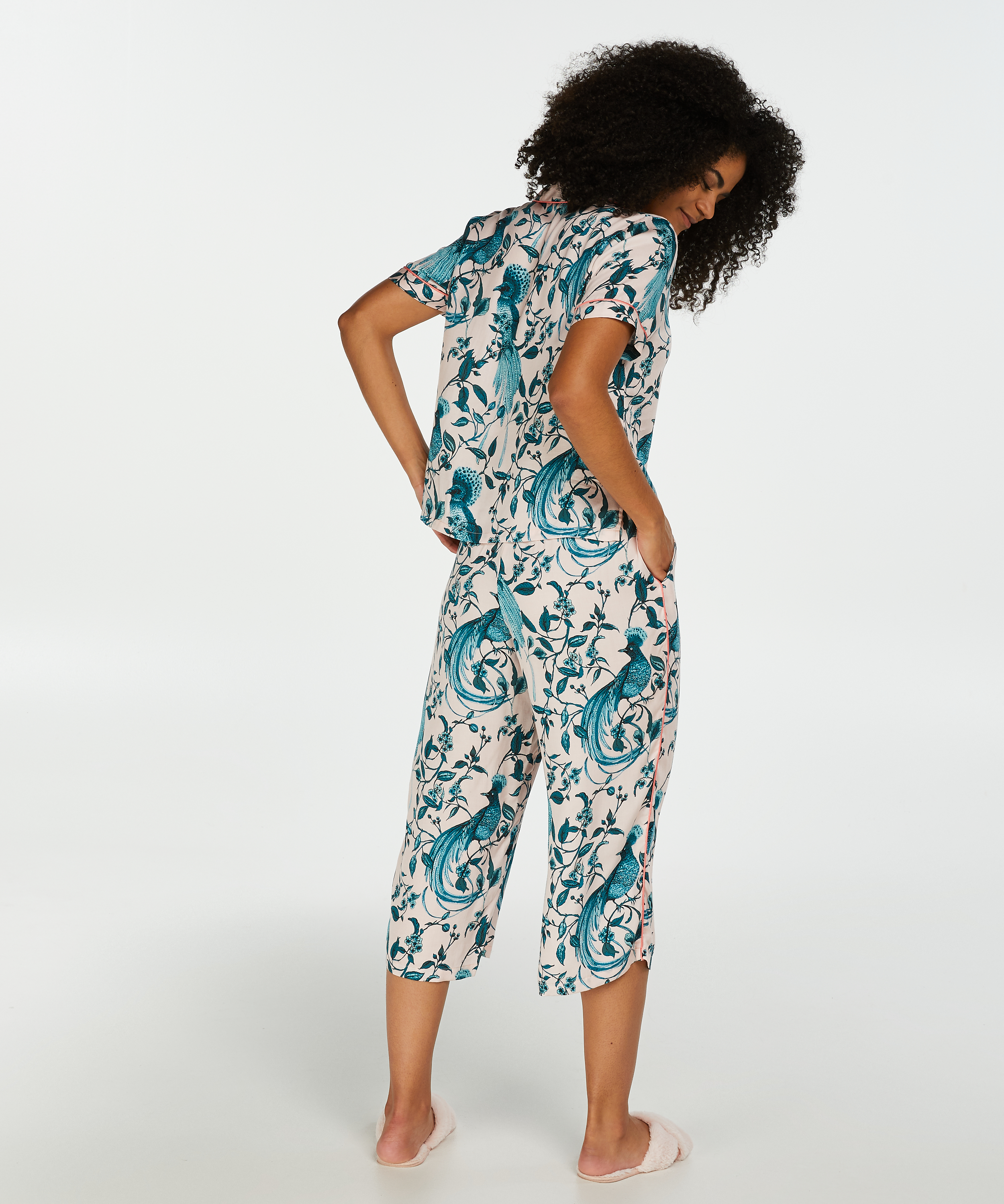 Pyjamasjacka i vävt tyg kortärmad, Rosa, main