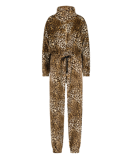 Onesie i flanell och fleece, Beige