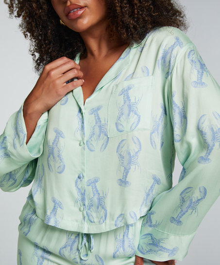 Långärmad jacka i satin, Grön