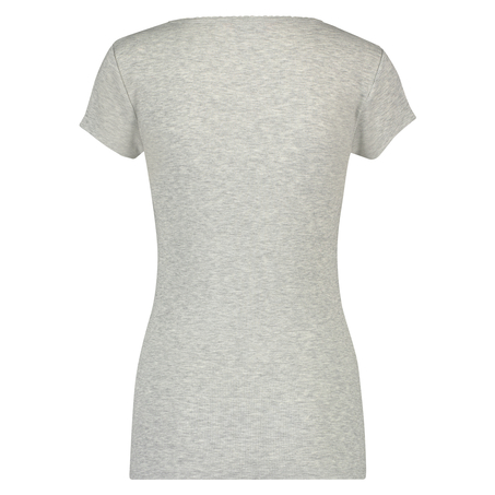 Kortärmad pyjamaströja i ribbtyg., Grå