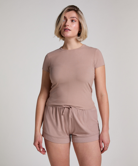 Essential-shorts i slätstickad jersey, Beige